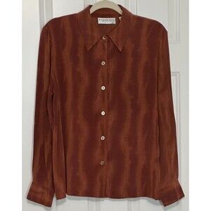 Katherine Kelly 100% Silk Button Down Shirt Women’s Size 12 Brown Career Office